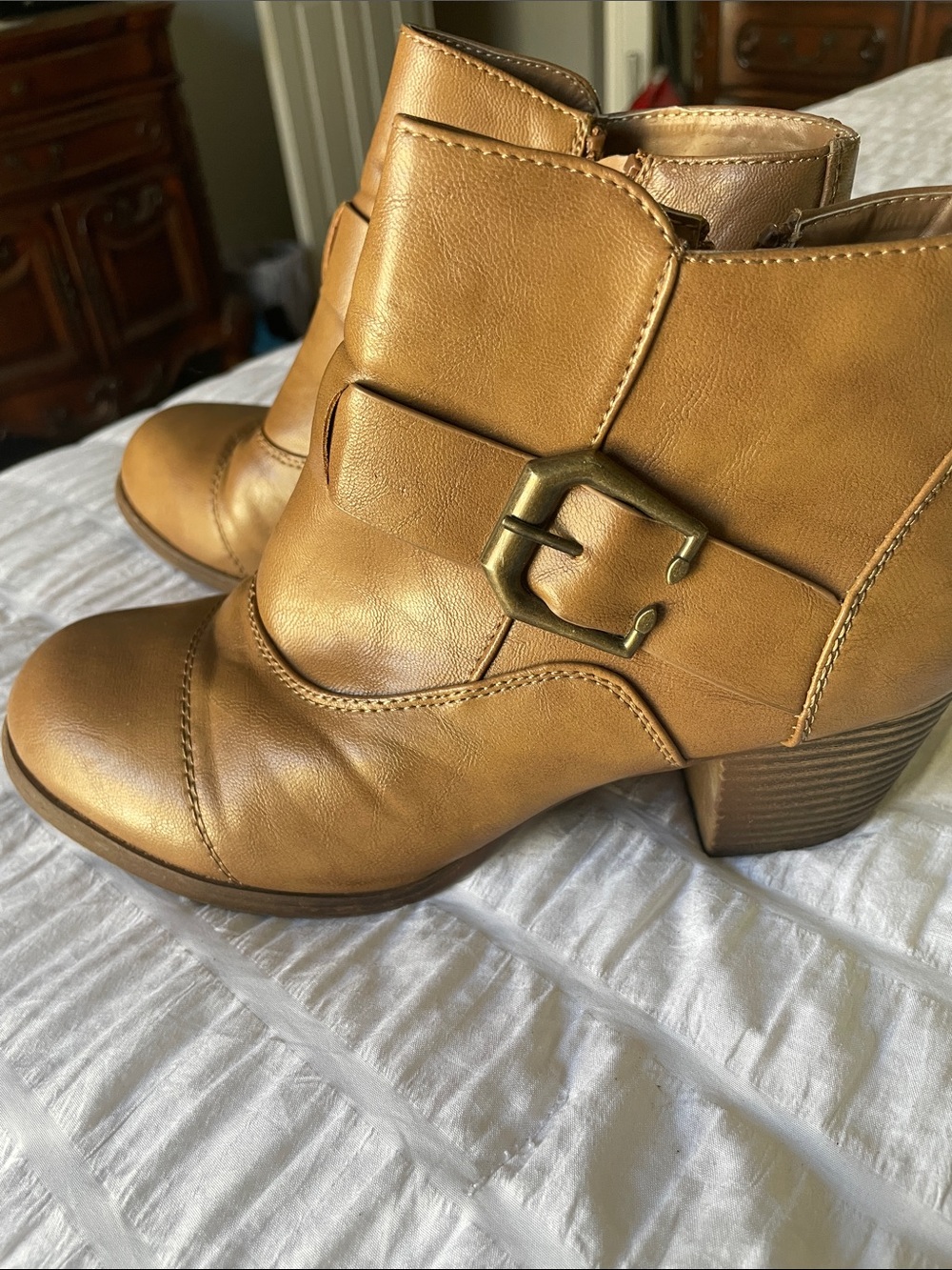 Cathy Jean Cognac Buckle Ankle Booties - Picture 4 of 6